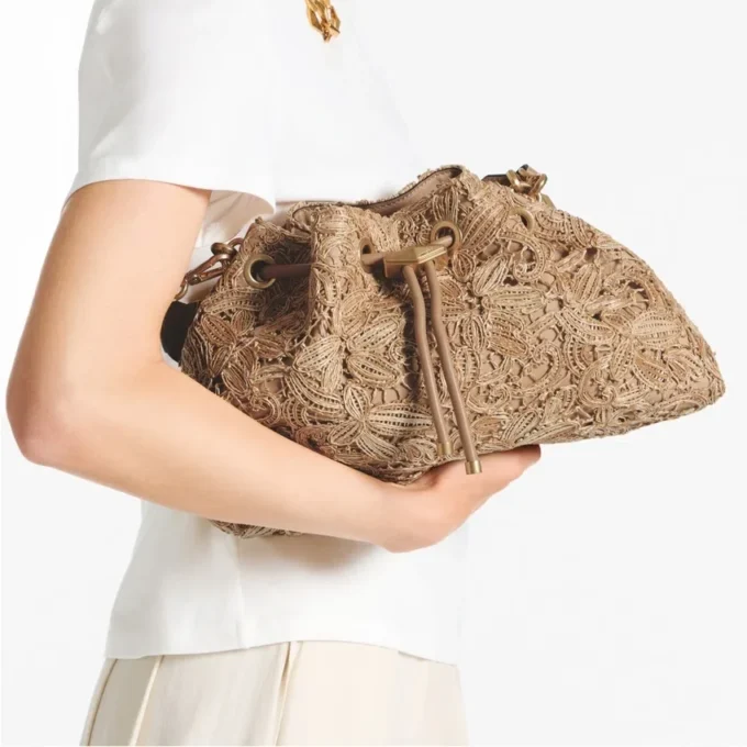 Cinch Medium natuurlijke bloem geweven raffia schoudertas