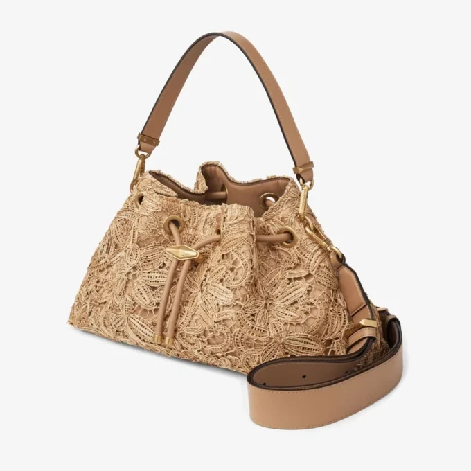 Cinch Medium natuurlijke bloem geweven raffia schoudertas
