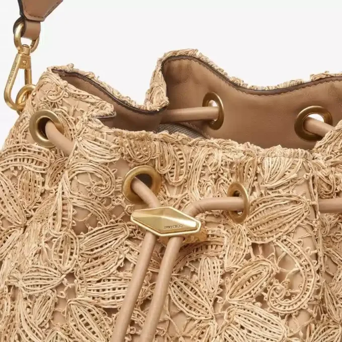 Cinch Medium natuurlijke bloem geweven raffia schoudertas
