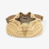 Cinch Medium natuurlijke en cappuccino raffia bucket bag met kralen en glad kalfsleer