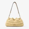 Cinch Medium natuurlijke en cappuccino raffia bucket bag met kralen en glad kalfsleer