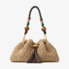 Cinch Medium natuurlijke en chocoladekleurige gehaakte raffia schoudertas met gevlochten riem