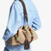Cinch Medium natuurlijke en chocoladekleurige gehaakte raffia schoudertas met gevlochten riem