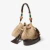 Cinch Medium natuurlijke en chocoladekleurige gehaakte raffia schoudertas met gevlochten riem
