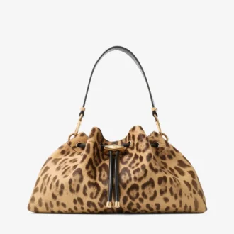 Cinch Medium natuurlijke pony-schoudertas met luipaardprint