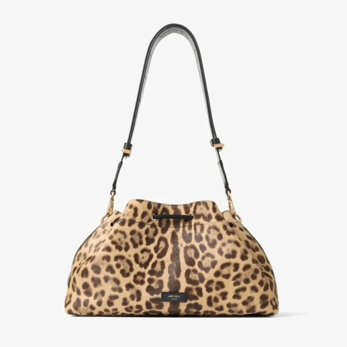 Cinch Medium natuurlijke pony-schoudertas met luipaardprint