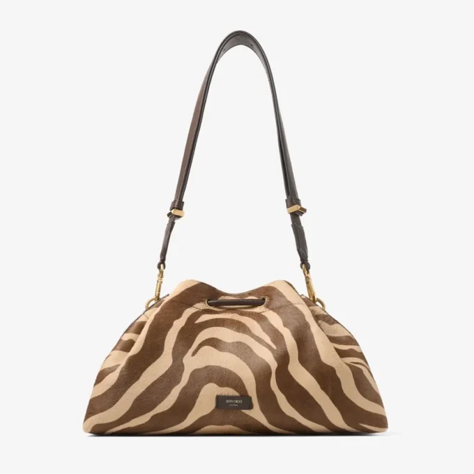 Cinch Medium natuurlijke pony-schoudertas met zebraprint