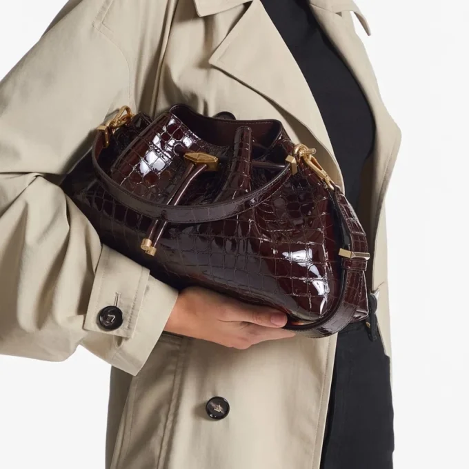Cinch Medium Sambuco schoudertas van leer met krokodillenreliëf