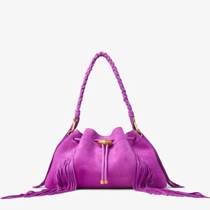 Cinch Medium Violet Orchid suède schoudertas met franjes