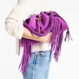 Cinch Medium Violet Orchid suède schoudertas met franjes