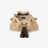 Cinch Small naturel en chocoladebruine gehaakte raffia schoudertas met gevlochten riem