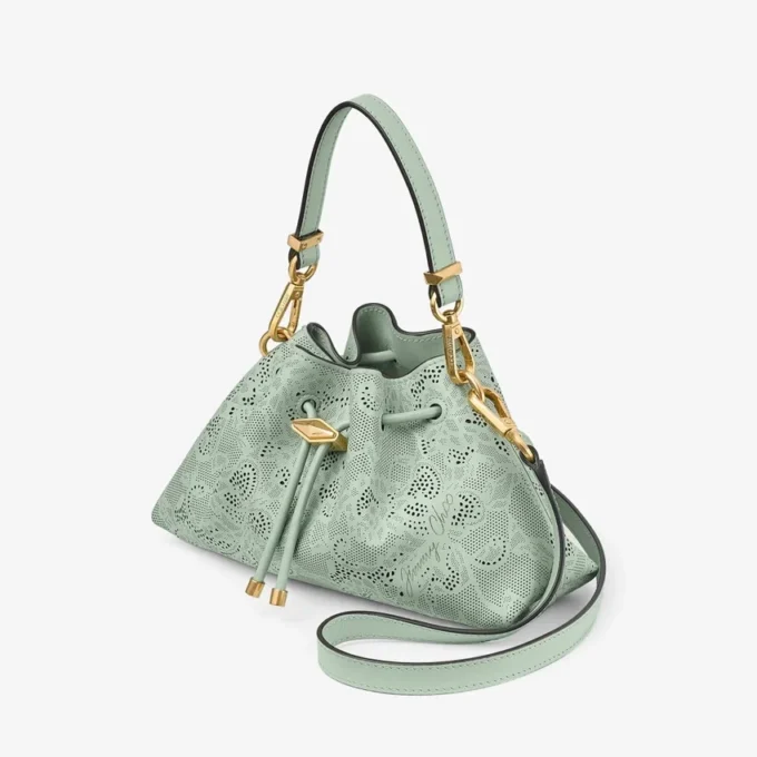 Cinch Small Verde jimmy choo schoudertas van geperforeerd leer met vetersluiting