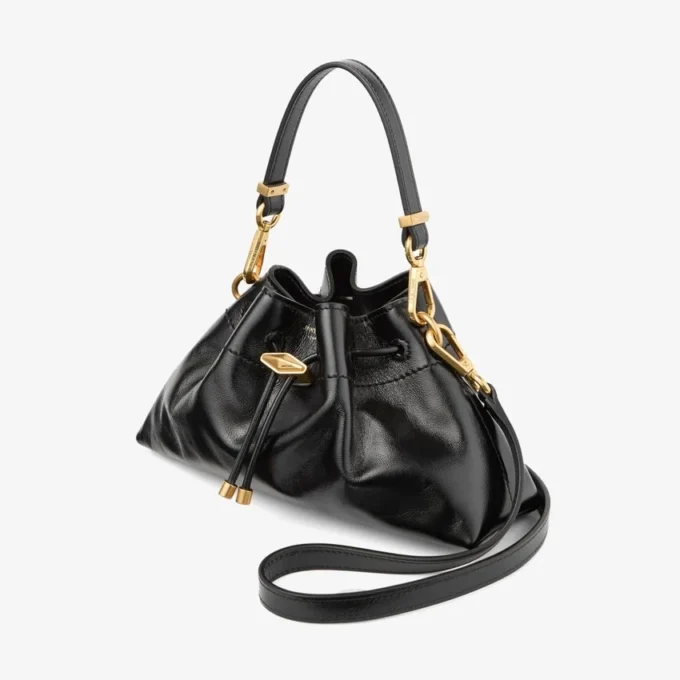Cinch Small Zwarte zachte glanzende leren Biker-stijl schoudertas