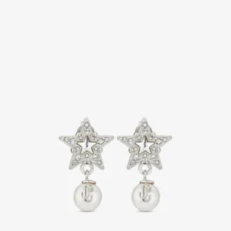 Crystal Star-oorbellen Oorbellen van metaal met zilveren afwerking, witte harsparels en kristallen
