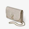 Curve Clutch Goudglanzende suède clutch met hotfix-kristallen