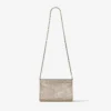 Curve Clutch Goudglanzende suède clutch met hotfix-kristallen