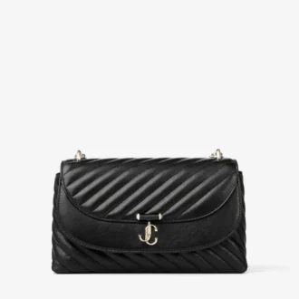 Curve Cross Body Medium Zwarte gewatteerde crossbodytas van bikerleer