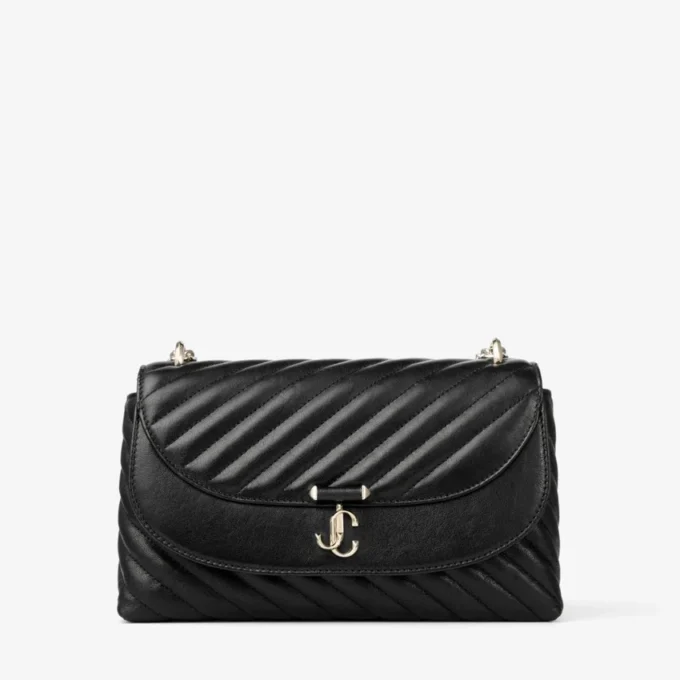 Curve Cross Body Medium Zwarte gewatteerde crossbodytas van bikerleer Curve Cross Body Medium Zwarte gewatteerde crossbodytas van bikerleer