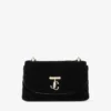 Curve Cross Body Small Zwarte gewatteerde fluwelen crossbodytas met Crystal Jc-bar