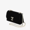 Curve Cross Body Small Zwarte gewatteerde fluwelen crossbodytas met Crystal Jc-bar