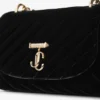 Curve Cross Body Small Zwarte gewatteerde fluwelen crossbodytas met Crystal Jc-bar
