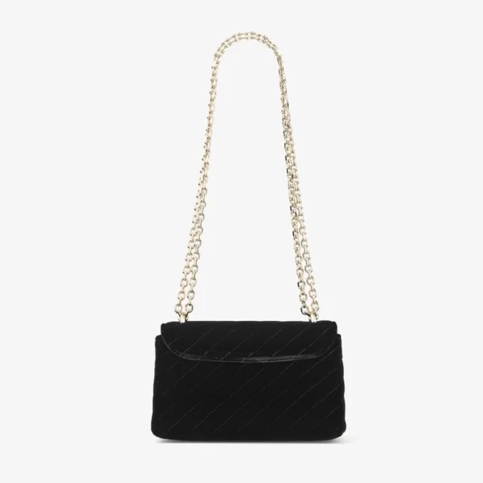 Curve Cross Body Small Zwarte gewatteerde fluwelen crossbodytas met Crystal Jc-bar
