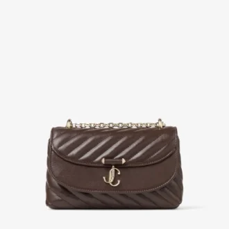 Curve Crossbody Small Chocoladebruine gewatteerde crossbodytas van bikerleer