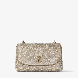 Curve Crossbody Small Goudglanzende suède crossbodytas met hotfix-kristallen