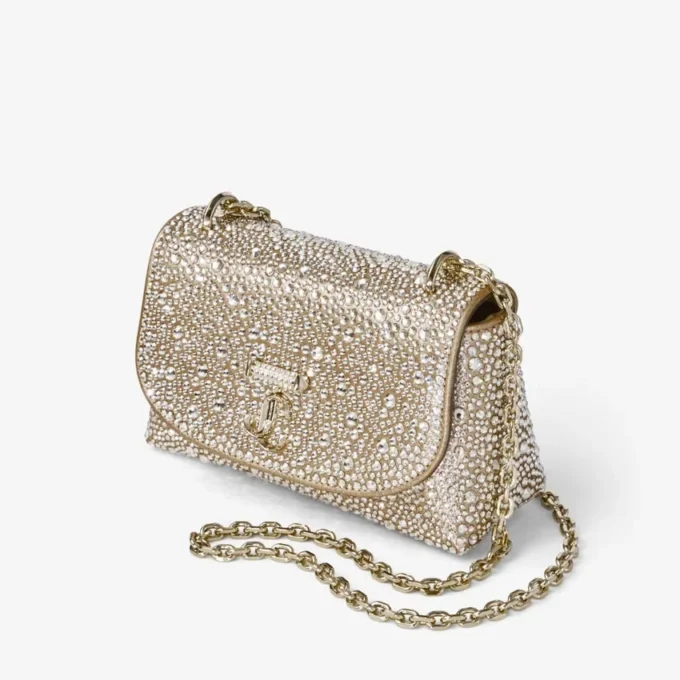 Curve Crossbody Small Goudglanzende suède crossbodytas met hotfix-kristallen Curve Crossbody Small Goudglanzende suède crossbodytas met hotfix-kristallen