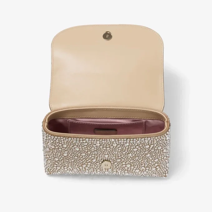 Curve Crossbody Small Goudglanzende suède crossbodytas met hotfix-kristallen Curve Crossbody Small Goudglanzende suède crossbodytas met hotfix-kristallen