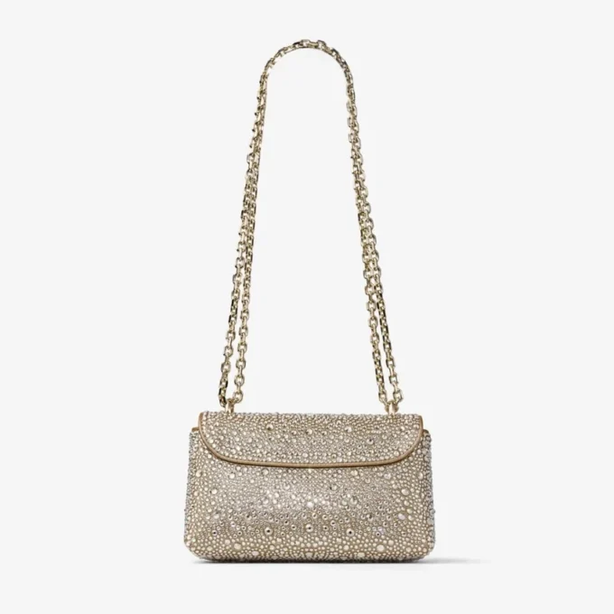 Curve Crossbody Small Goudglanzende suède crossbodytas met hotfix-kristallen Curve Crossbody Small Goudglanzende suède crossbodytas met hotfix-kristallen