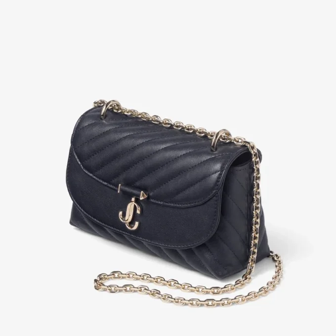 Curve Crossbody Small Marine gewatteerde crossbodytas van bikerleer