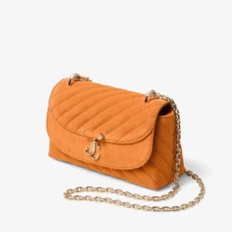 Curve Crossbody Small Sunset Orange gewatteerde suède crossbodytas