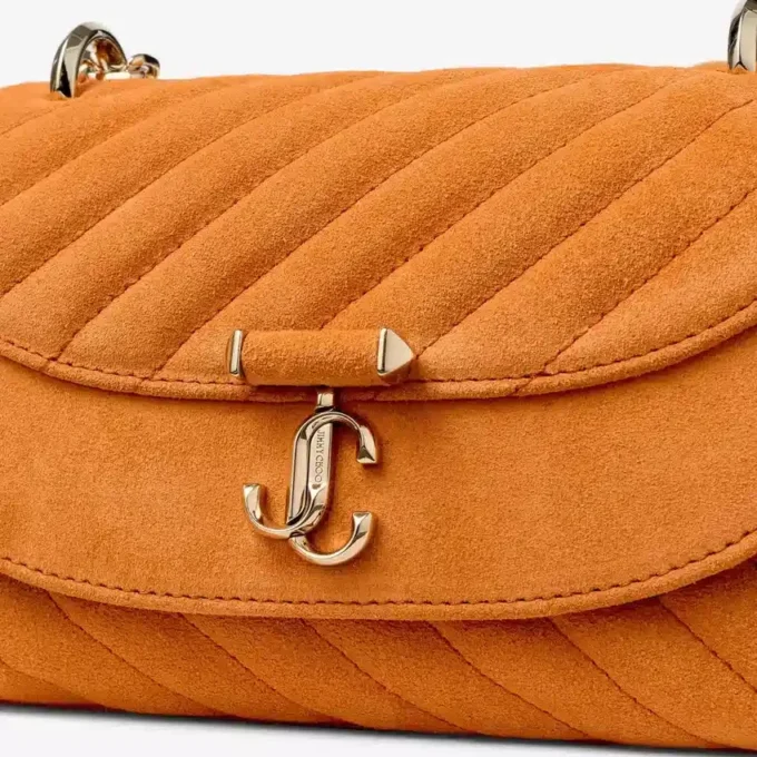 Curve Crossbody Small Sunset Orange gewatteerde suède crossbodytas