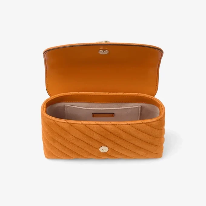 Curve Crossbody Small Sunset Orange gewatteerde suède crossbodytas