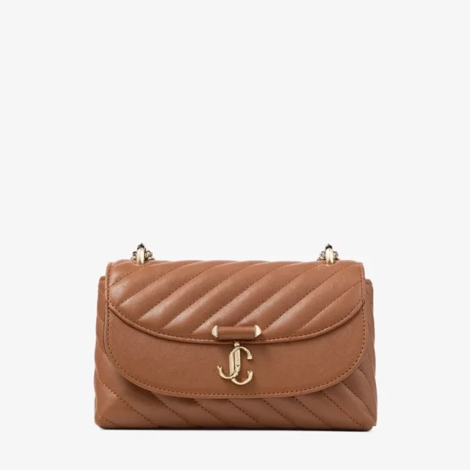 Curve Crossbody Small Tan gewatteerde crossbodytas van bikerleer Curve Crossbody Small Tan gewatteerde crossbodytas van bikerleer