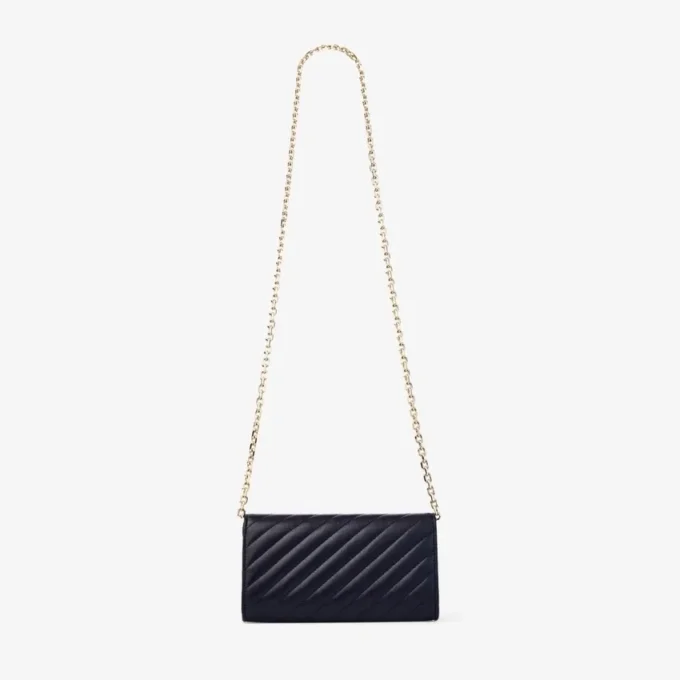 Curve-portemonnee met ketting Marineblauwe gewatteerde Biker-leren portemonnee met ketting Curve-portemonnee met ketting Marineblauwe gewatteerde Biker-leren portemonnee met ketting