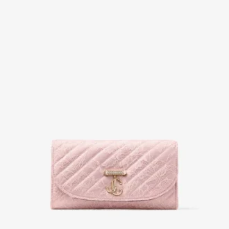 Curve-portemonnee met ketting Roze gewatteerde jimmy choo-kantportemonnee met ketting en kristallen JC-bar