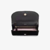 Curve-portemonnee met ketting Zwarte mini-tas van gewatteerd fluweel met Jc-bar met kristallen Curve-portemonnee met ketting Zwarte mini-tas van gewatteerd fluweel met Jc-bar met kristallen