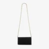 Curve-portemonnee met ketting Zwarte mini-tas van gewatteerd fluweel met Jc-bar met kristallen Curve-portemonnee met ketting Zwarte mini-tas van gewatteerd fluweel met Jc-bar met kristallen