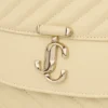 Curve Top Handle Buttermilk gewatteerde leren biker-stijl schoudertas met parelversiering