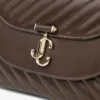 Curve Top Handle chocoladekleurige gewatteerde Biker-leren schoudertas met parelversieringen