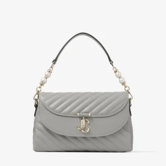 Curve Top Handle Dove gewatteerde Biker-leren tas met handvat en parelversiering
