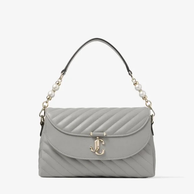 Curve Top Handle Dove gewatteerde Biker-leren tas met handvat en parelversiering