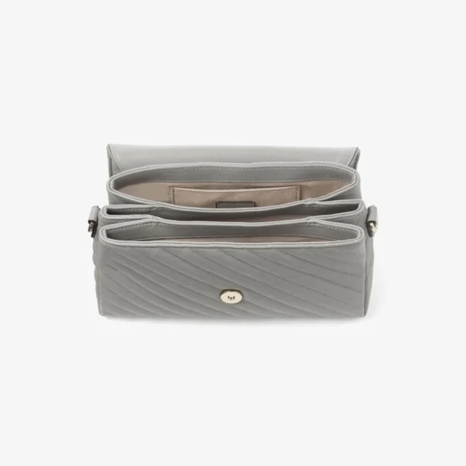 Curve Top Handle Dove gewatteerde Biker-leren tas met handvat en parelversiering