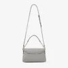 Curve Top Handle Dove gewatteerde Biker-leren tas met handvat en parelversiering