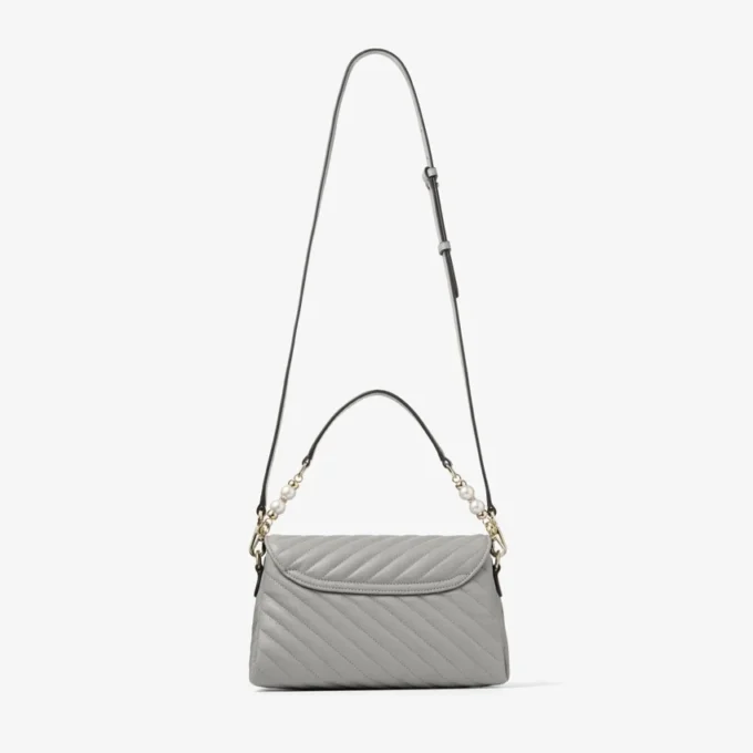 Curve Top Handle Dove gewatteerde Biker-leren tas met handvat en parelversiering