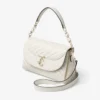 Curve Top Handle Latte gewatteerde nappalederen tas met handvat en parelversiering