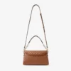 Curve Top Handle Tan gewatteerde Biker-leren tas met handvat en parelversiering