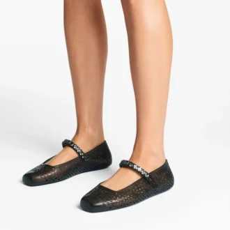 De Jelly Black Jelly ballerina’s met kristallen versiering